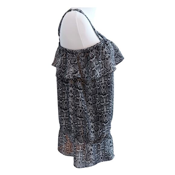 VINTAGE Y2K FASHION BUG Top Blouse M‎ Strappy Ruffle Snake Print Python Coquette - Picture 3 of 9